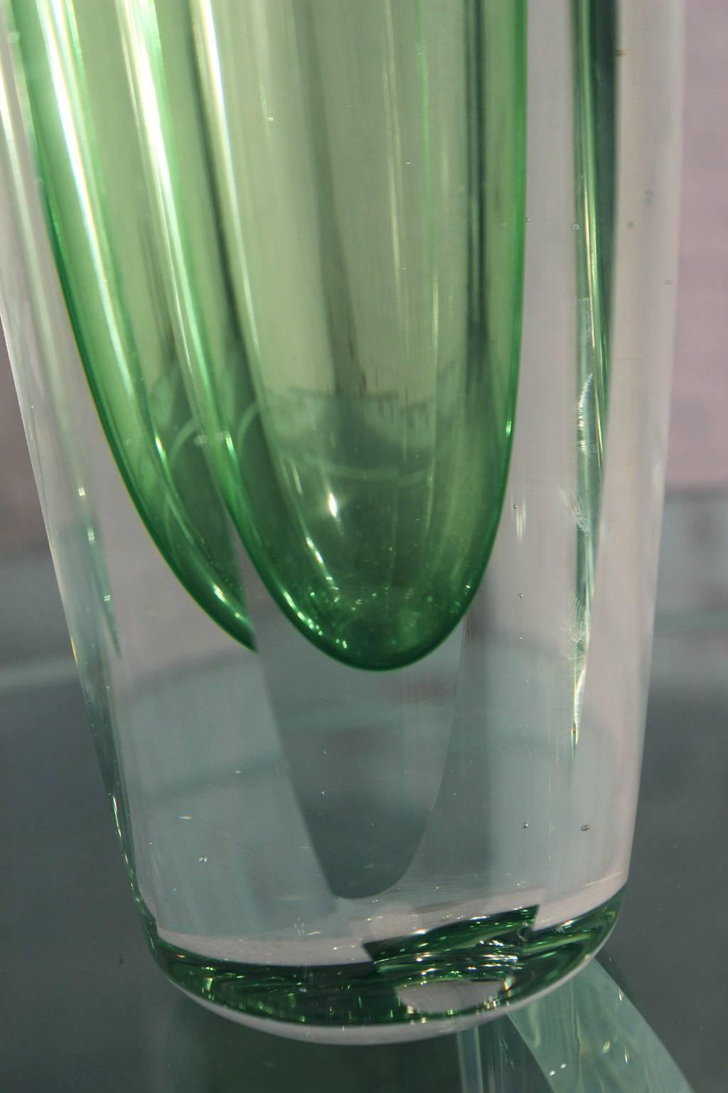 Mid-Century Modern Vintage MCM Murano Sommerso Green Faceted Vase Style of Flavio Poli for Seguso