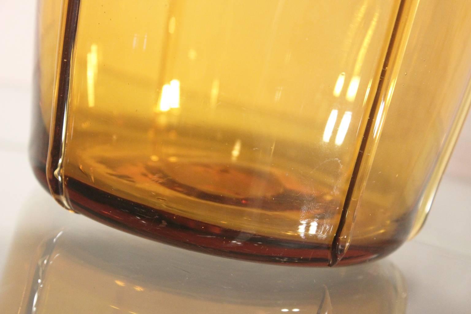 Italian Amber Art Glass Vase in the Style of Empoli Glass