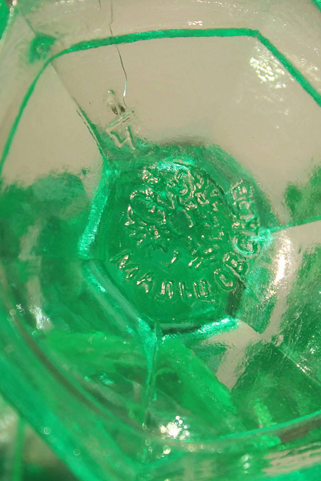 Bohemian Russian Hexagonal Green Glass Water Goblets