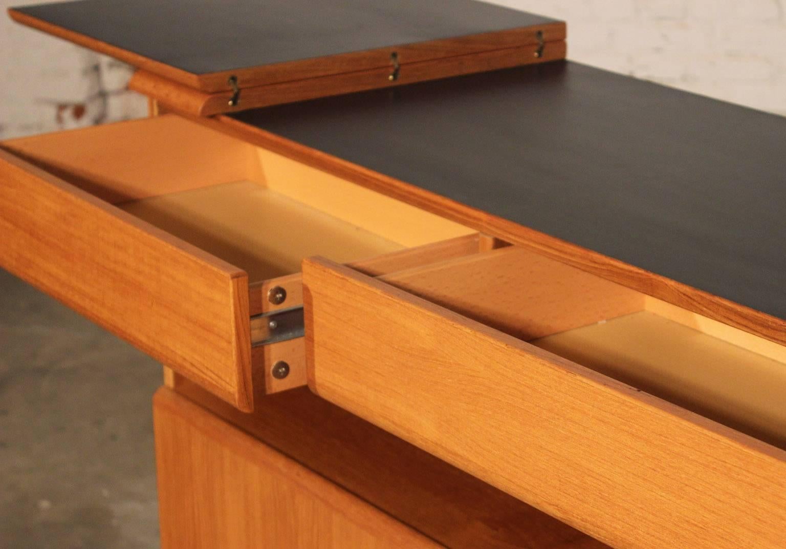 Veneer Vintage Danish Mid-Century Modern Teak Dry Bar with Flip Out Top