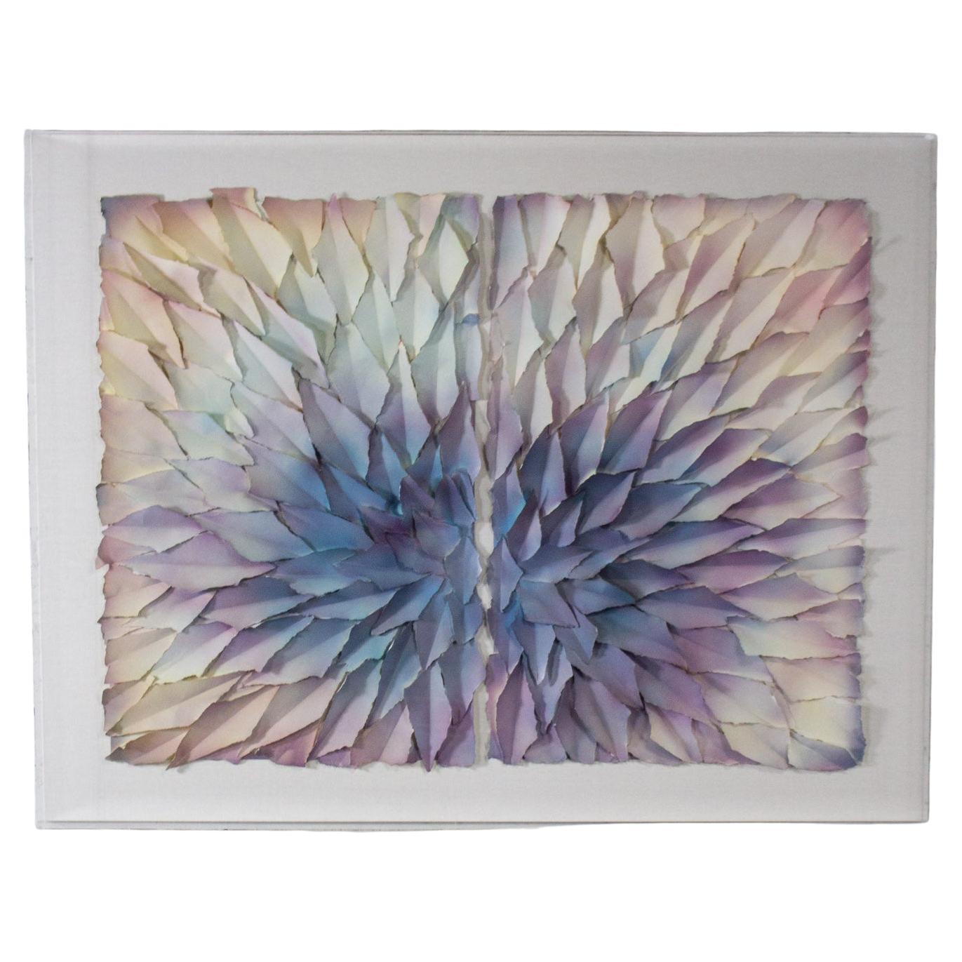 Abstrakt Gemischte Medien Monumental 3D Diptychon Gemalt & Zerrissen Papier Blütenblätter Wandkunst im Angebot