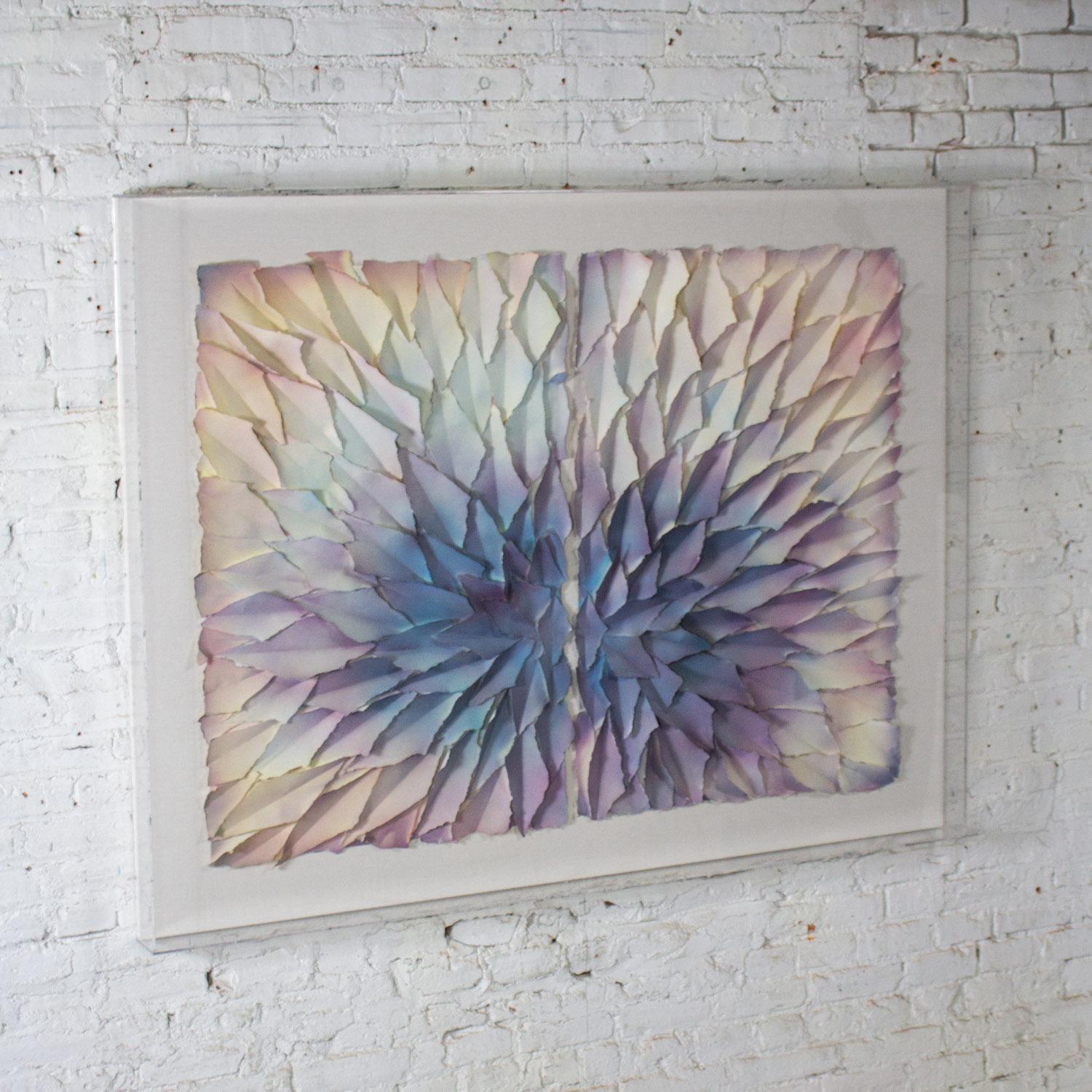 Abstrakt Gemischte Medien Monumental 3D Diptychon Gemalt & Zerrissen Papier Blütenblätter Wandkunst (amerikanisch) im Angebot