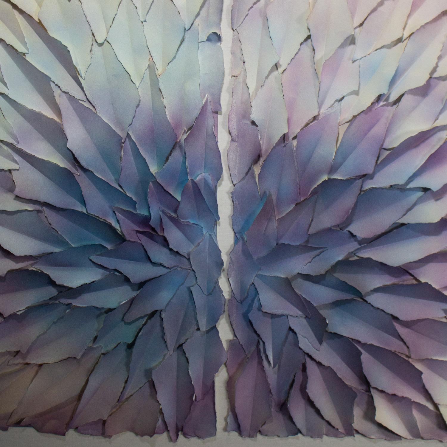 Abstrakt Gemischte Medien Monumental 3D Diptychon Gemalt & Zerrissen Papier Blütenblätter Wandkunst im Angebot 2