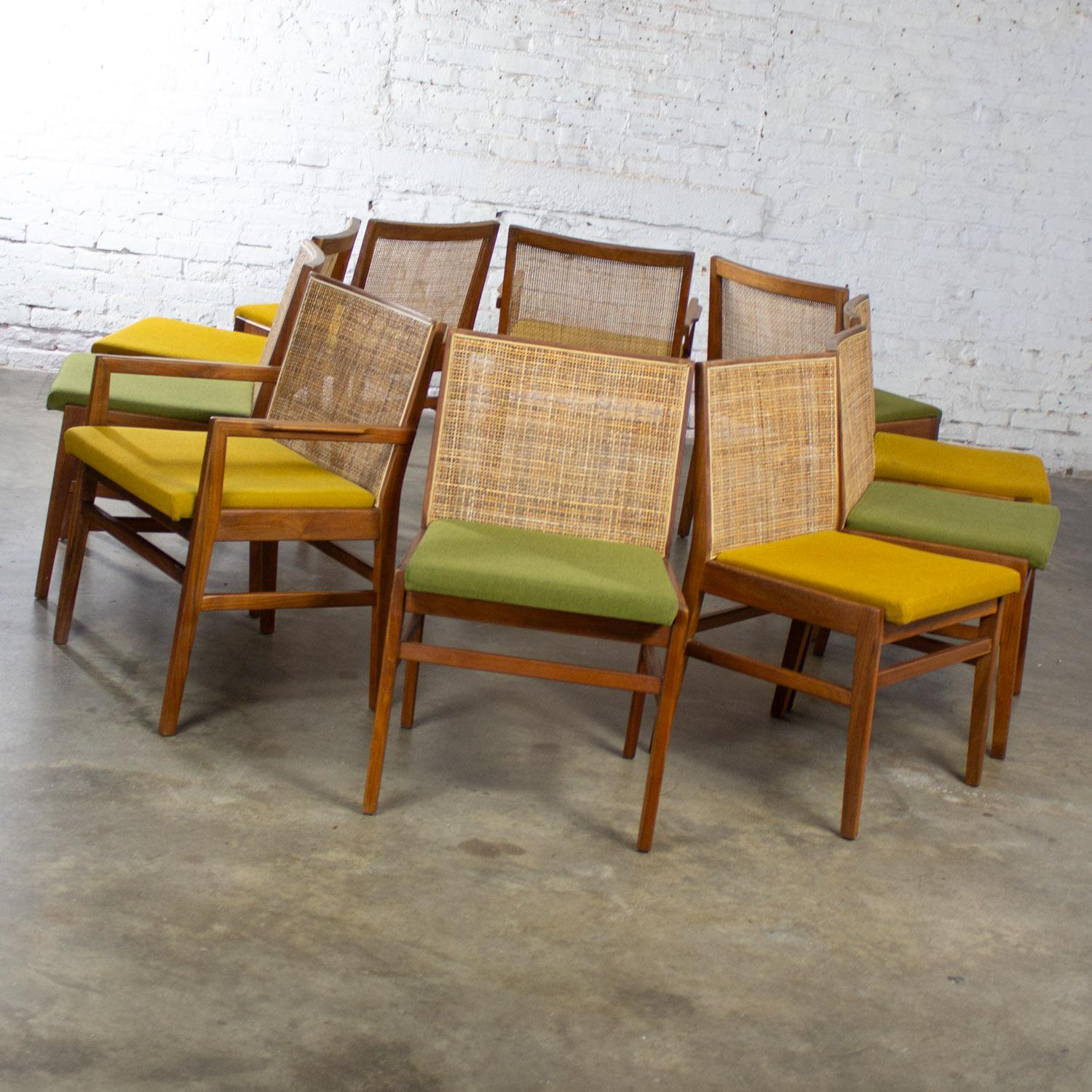 1960's MCM Hibriten Satz von 10 Nussbaum & Cane Esszimmerstühle 2 bewaffnet und 8 Seite im Angebot 3