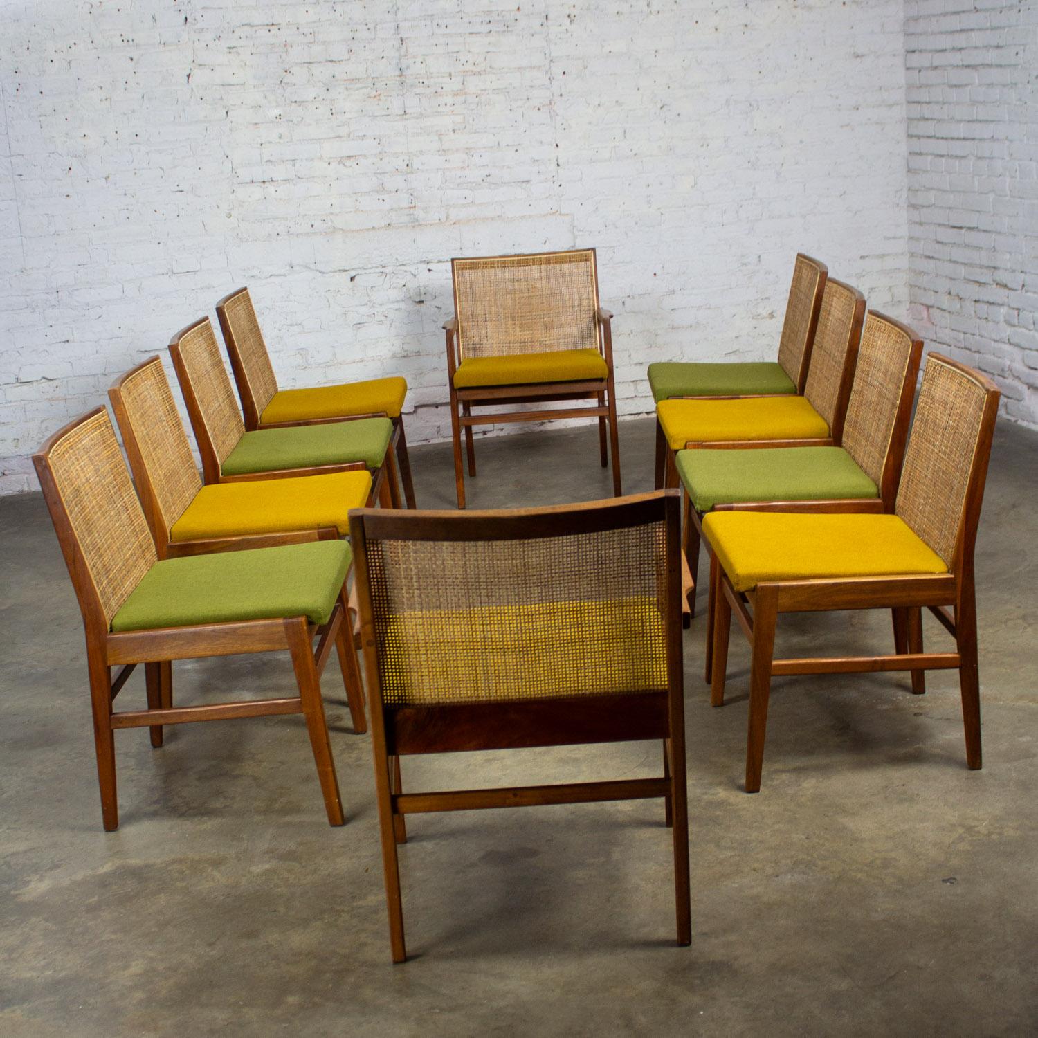 1960's MCM Hibriten Satz von 10 Nussbaum & Cane Esszimmerstühle 2 bewaffnet und 8 Seite im Angebot 1