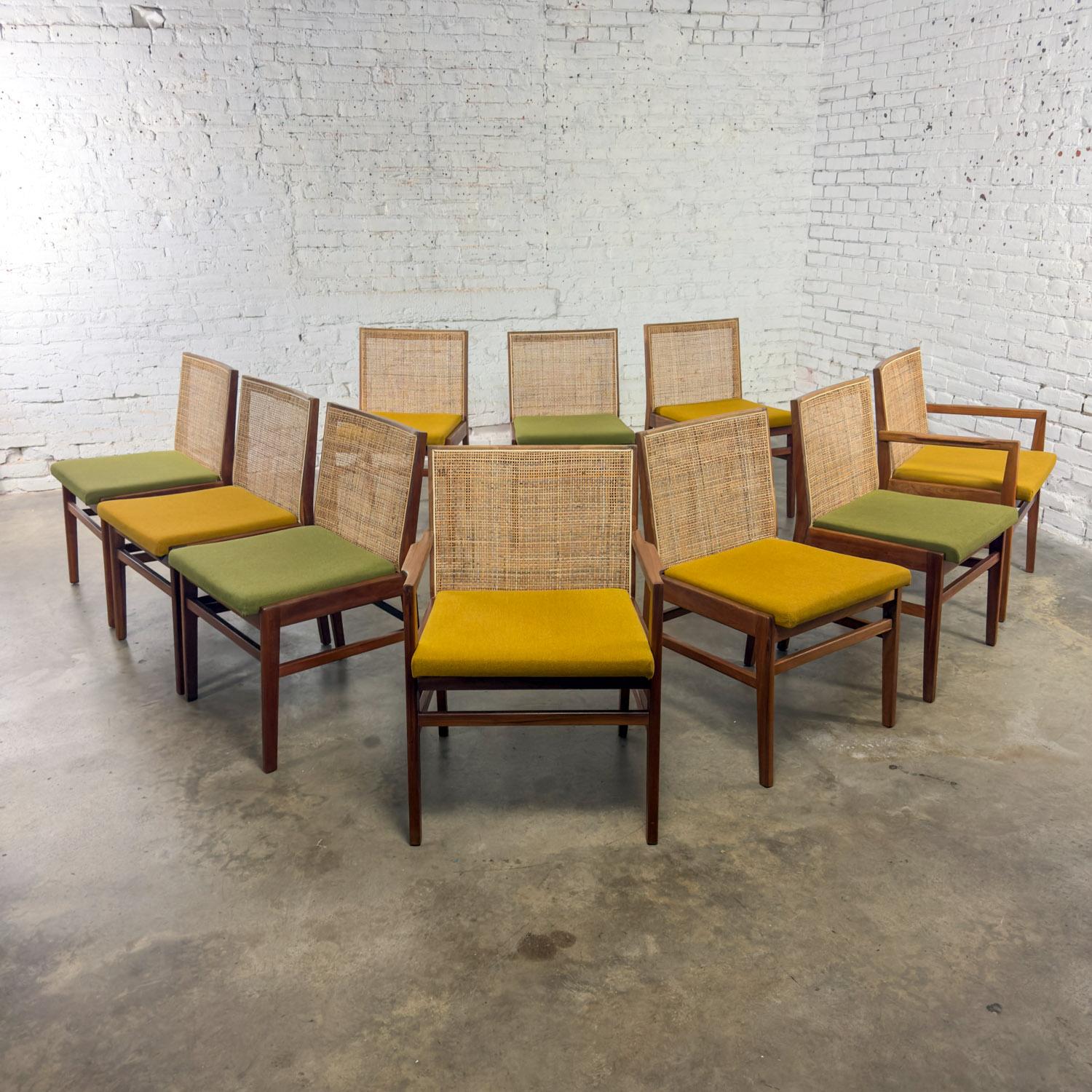 1960's MCM Hibriten Satz von 10 Nussbaum & Cane Esszimmerstühle 2 bewaffnet und 8 Seite im Angebot 4