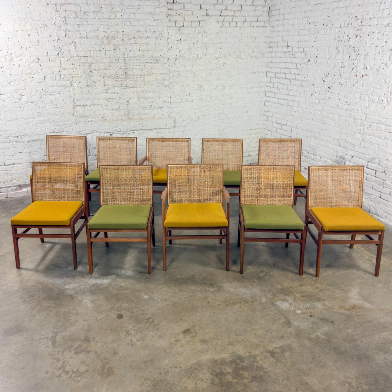 1960's MCM Hibriten Satz von 10 Nussbaum & Cane Esszimmerstühle 2 bewaffnet und 8 Seite im Angebot 13