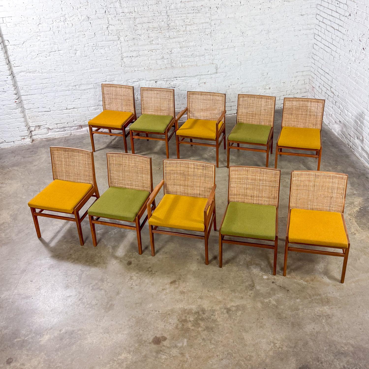 1960's MCM Hibriten Satz von 10 Nussbaum & Cane Esszimmerstühle 2 bewaffnet und 8 Seite im Angebot 7