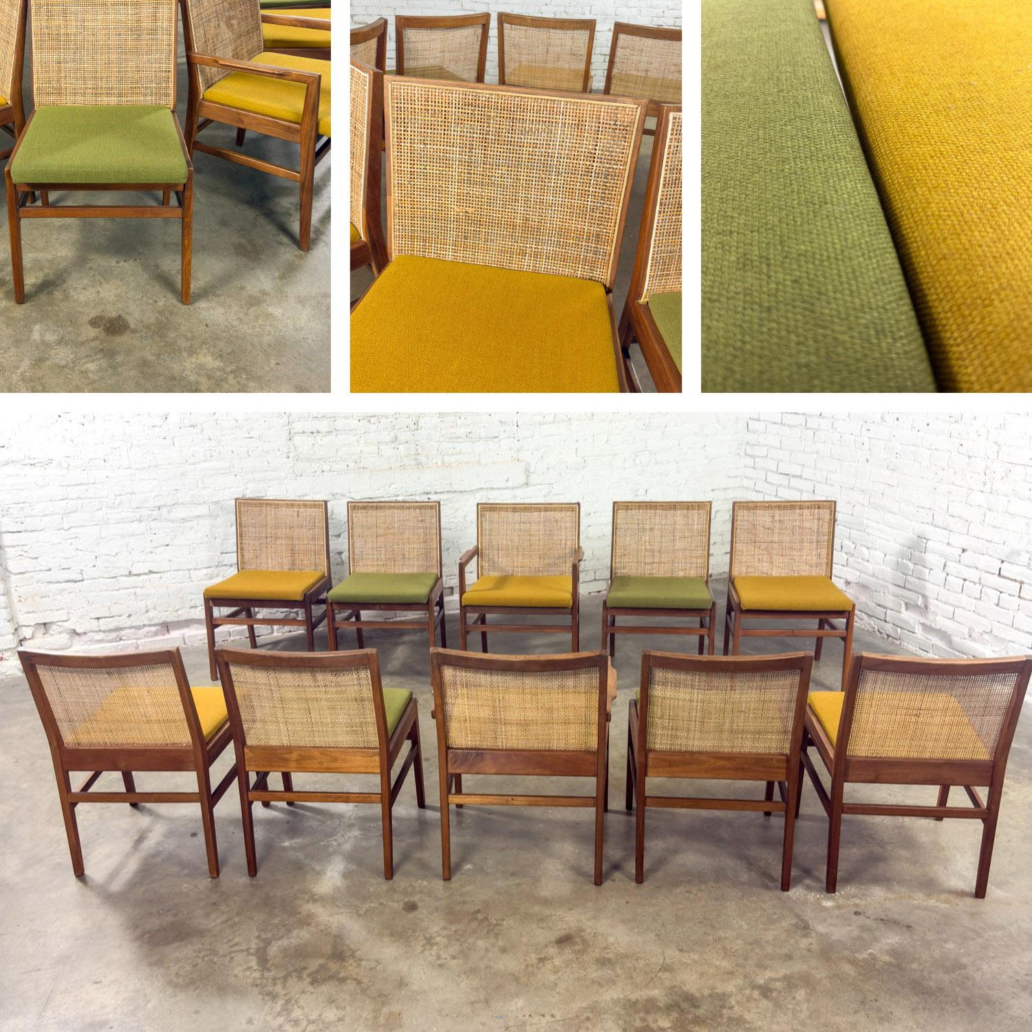 1960's MCM Hibriten Satz von 10 Nussbaum & Cane Esszimmerstühle 2 bewaffnet und 8 Seite im Angebot 11