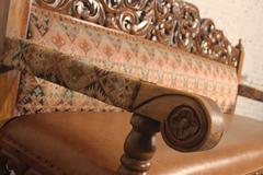 Hacienda-Style Spanish or Mexican Carved Pine and Upholstered Vintage Bench Sofa