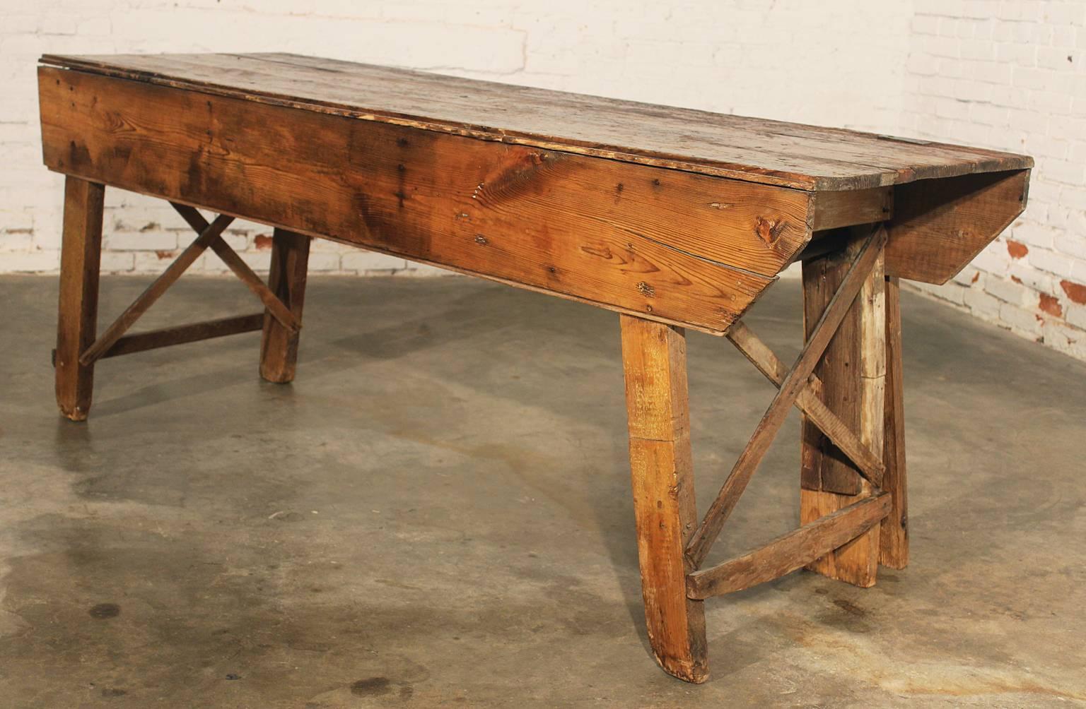 Primitive Industrial Farmhouse Style Dining Table Workbench with Wood Vise Leg 1