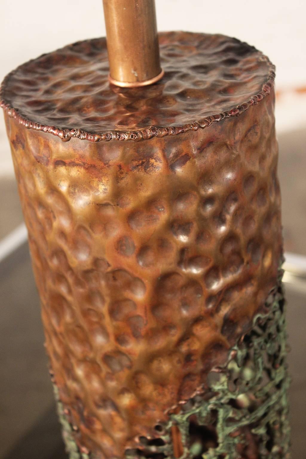 Marcello Fantoni for Raymor Torch-Cut Copper Brutalist Table Lamp Mid Century 3