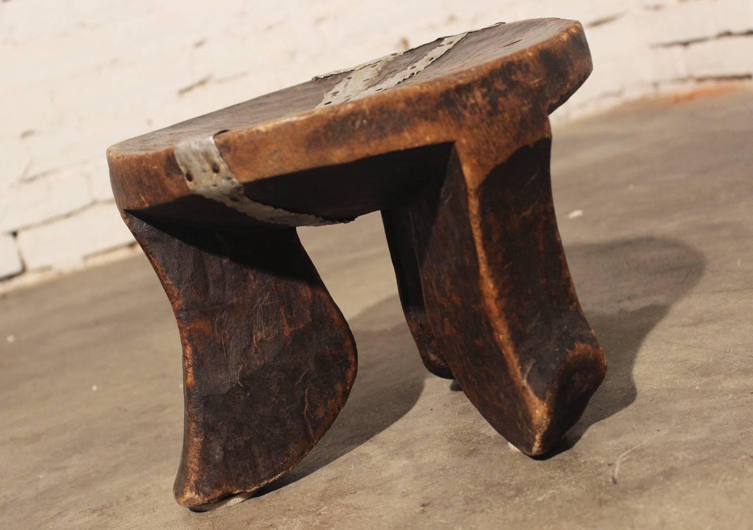 Tribal Antique Hand-Carved African Three-Legged Wooden Stool