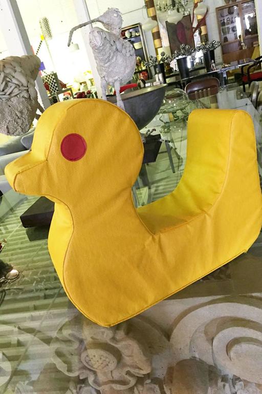 MidCentury Pop Art Large Yellow Duck Cushion Pillow For Sale at