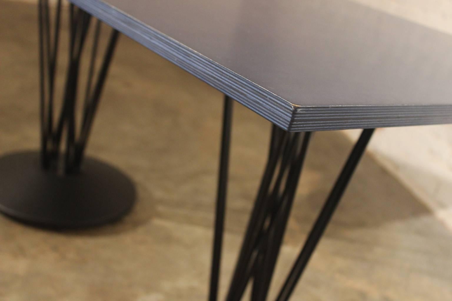 Post-Modern Blue Marquette Double Pedestal Table by Leland International