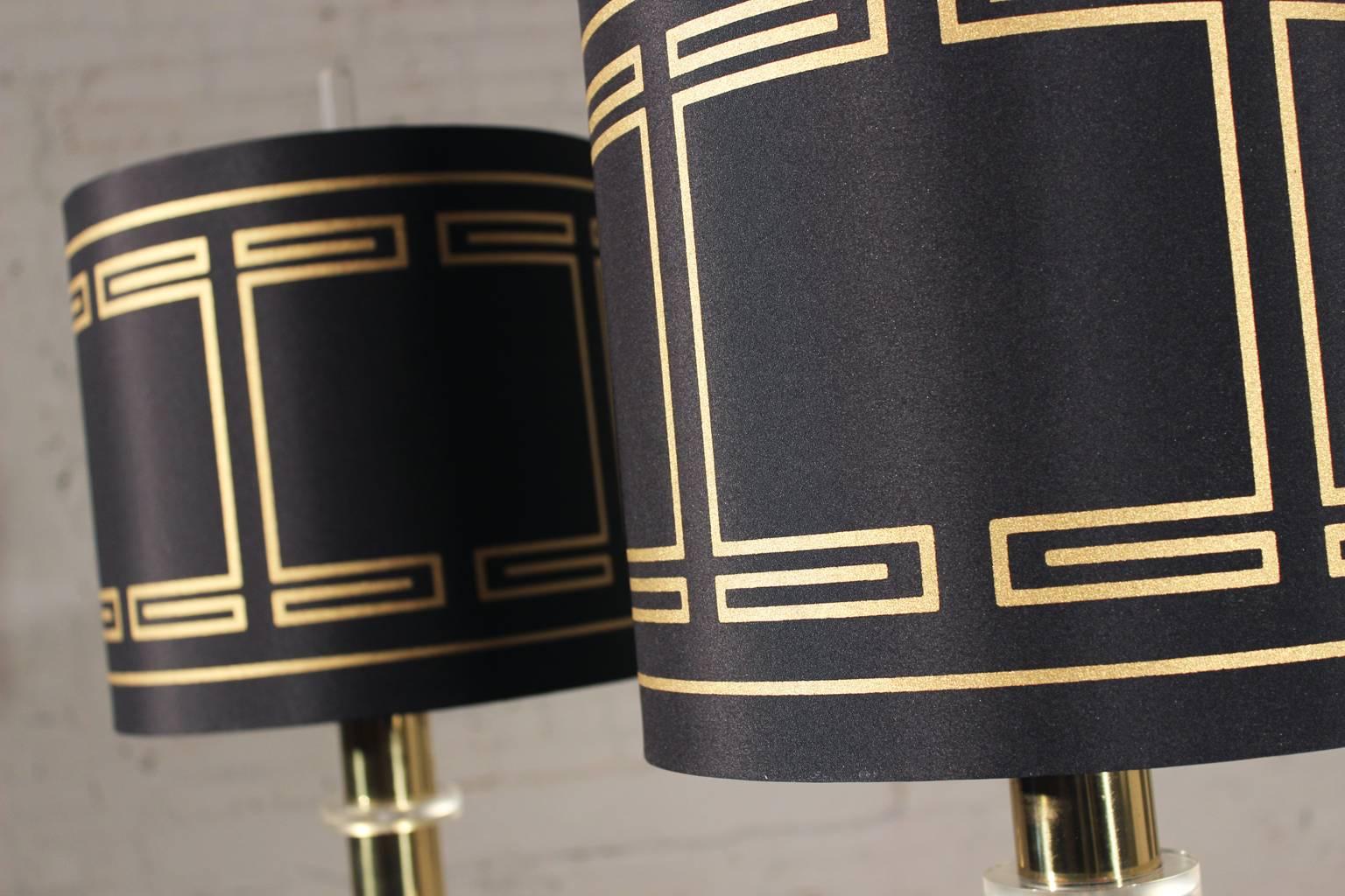 Plated Modern Brass and Lucite Lamps 