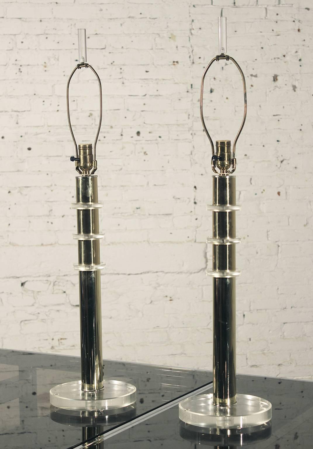 20th Century Modern Brass and Lucite Lamps 