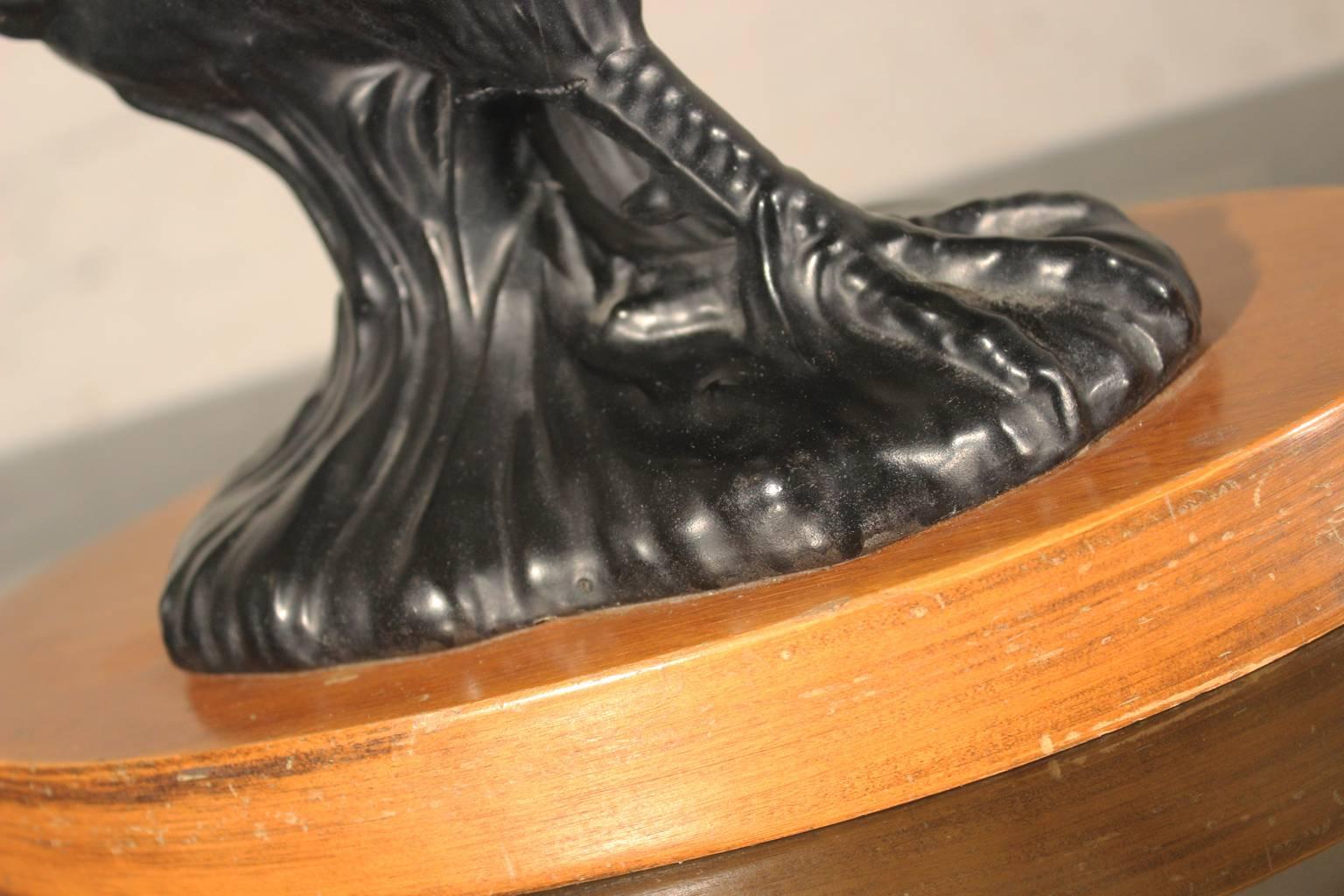 Lampe de table coq vintage en céramique noire du milieu du siècle dernier en vente 3