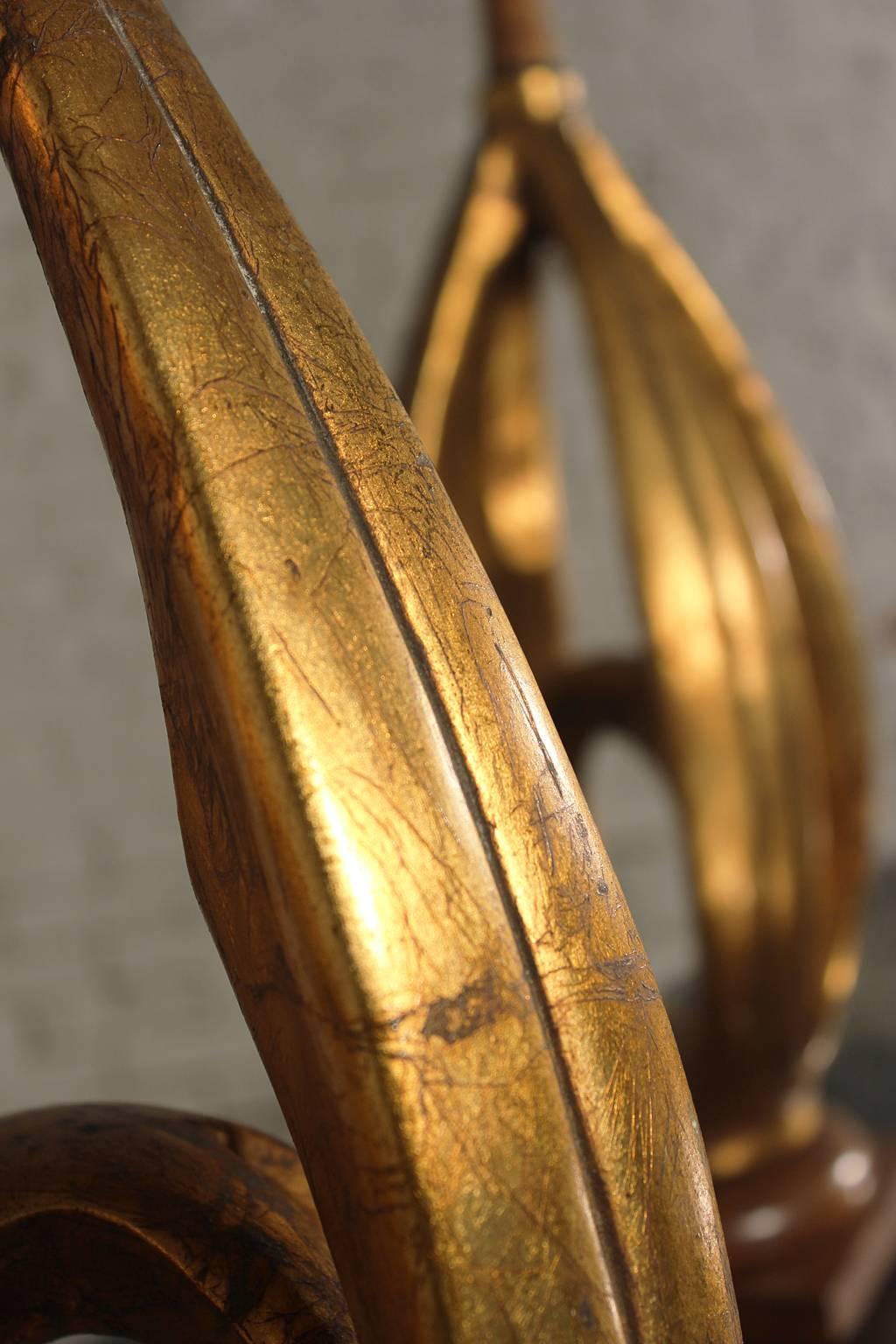 Gilt Vintage Pair Plasto Mid-Century Modern Faux Gold Leafed Hollywood Regency Lamps