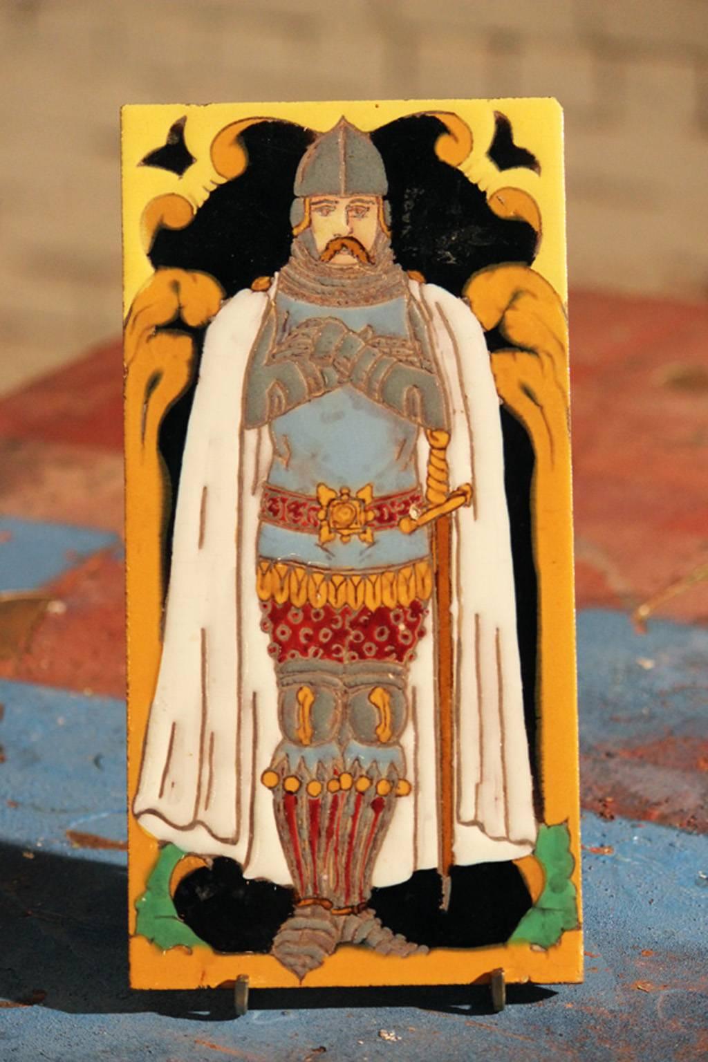 Medieval Knights Figural Art Tiles Ramos Rejano Sevilla, Spain In Good Condition In Topeka, KS