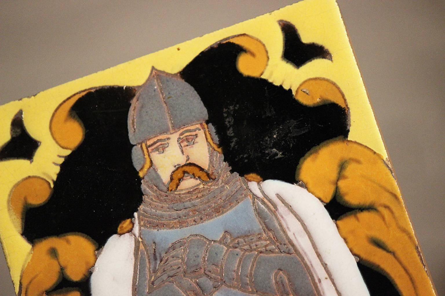 20th Century Medieval Knights Figural Art Tiles Ramos Rejano Sevilla, Spain