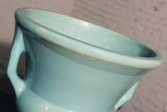 Sea Green Double Handled Urn Style Floor Vase or Pier Planter