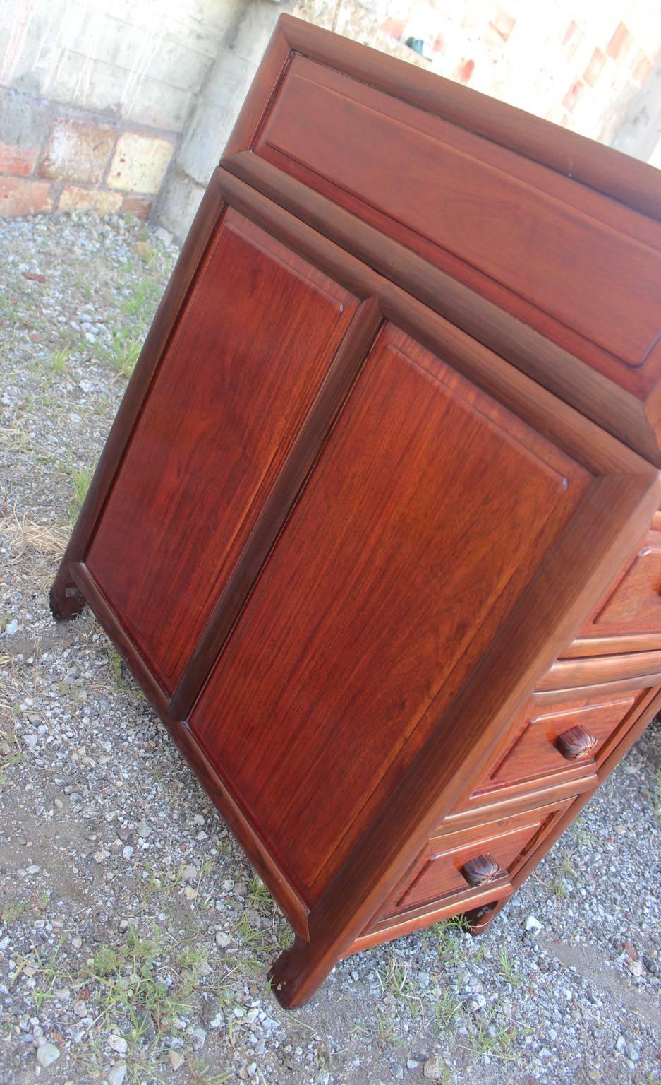 Chinese Asian Solid Rosewood Double Pedestal Desk Vintage