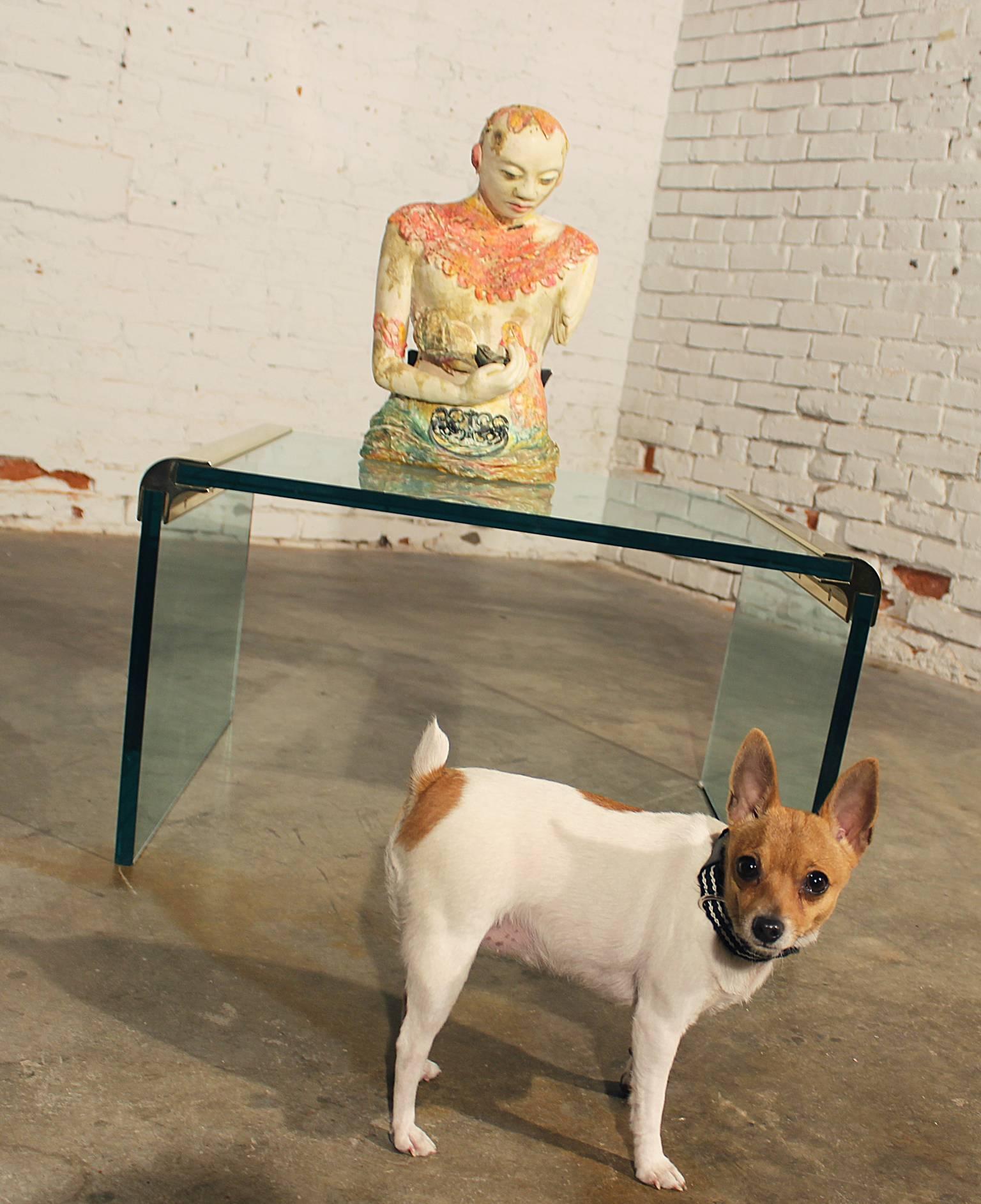 Vintage Brass and Glass Waterfall Side Table by the Pace Collection In Good Condition In Topeka, KS