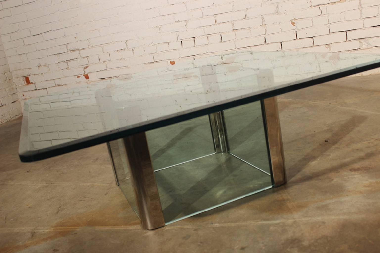 20th Century Vintage Modern Hollywood Regency Chrome & Glass Coffee Table by Pace Collection