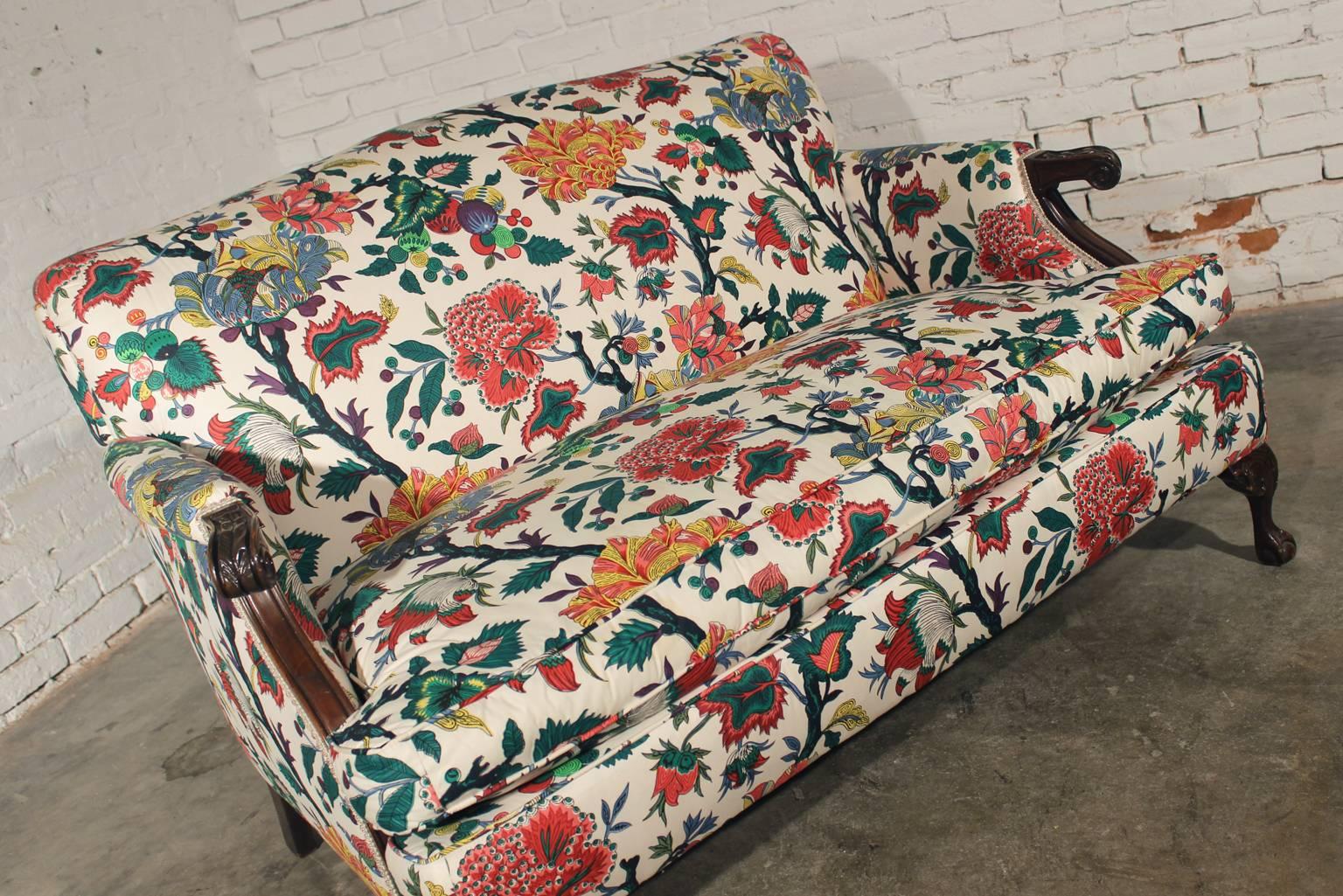 20th Century Antique Bold and Bright English Club-Style Floral Loveseat-ONLY ONE