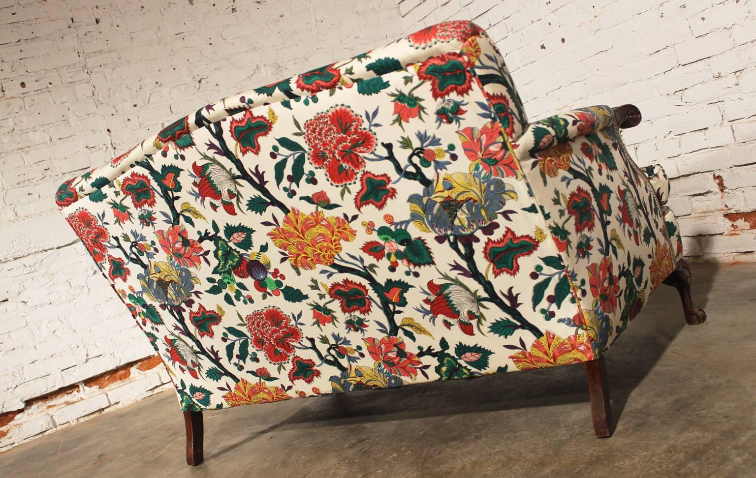 Fabric Antique Bold and Bright English Club-Style Floral Loveseat-ONLY ONE