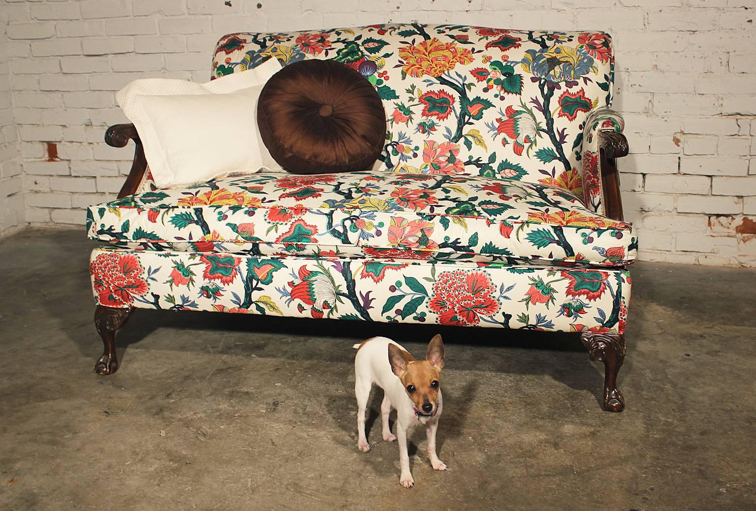 Antique Bold and Bright English Club-Style Floral Loveseat-ONLY ONE 1