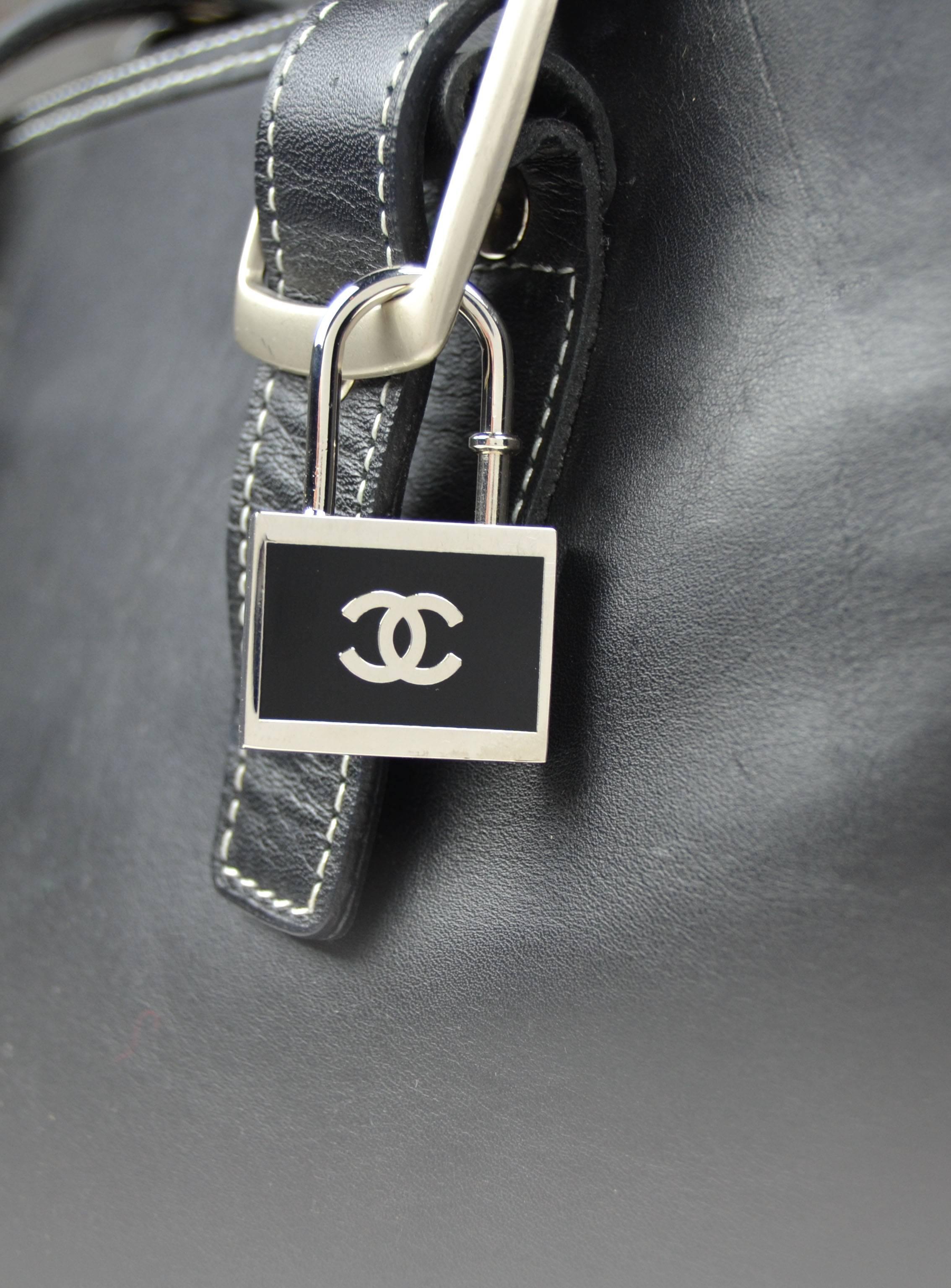 Black and Silvertone Padlock Keychain or Necklace Pendant in the Style of Chanel 2