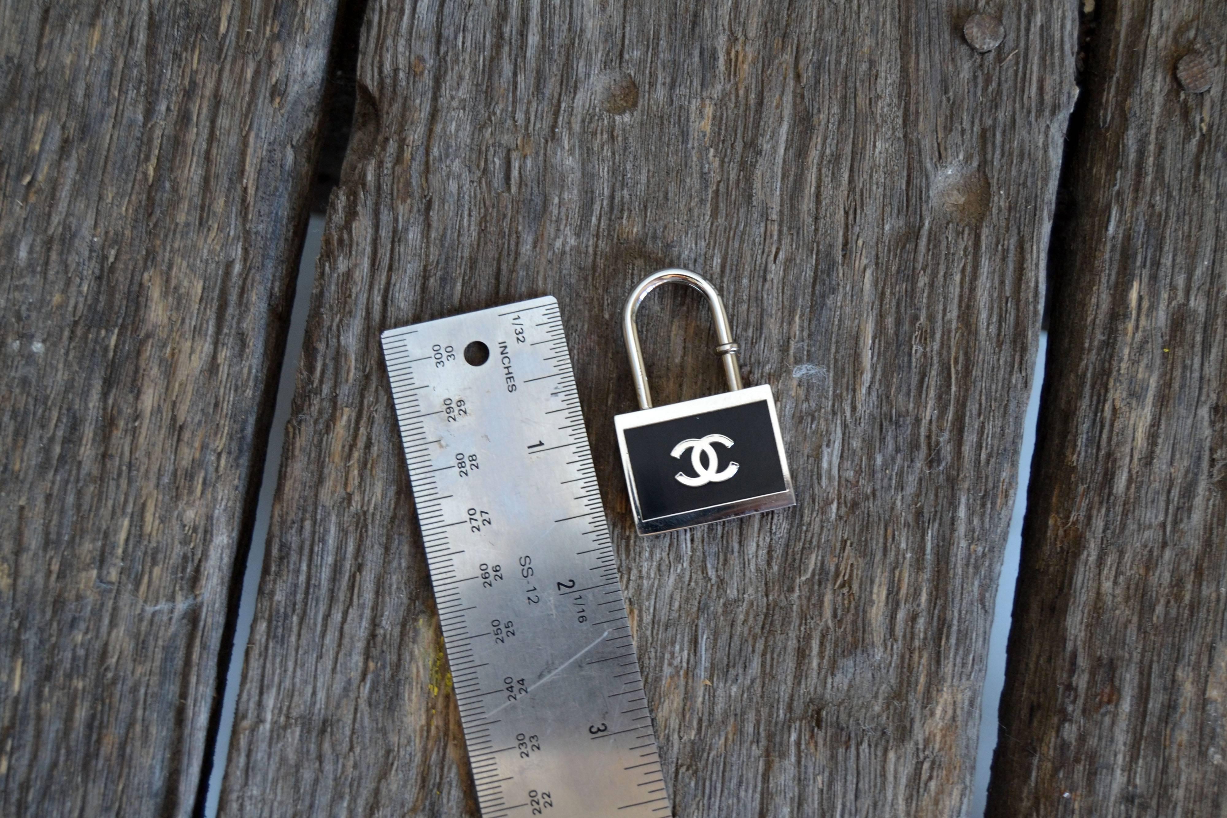 Black and Silvertone Padlock Keychain or Necklace Pendant in the Style of Chanel 4