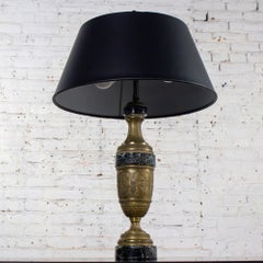 Neoclassical Table Lamp Brass and Marble Urn Shaped Base Black Tapered Shade