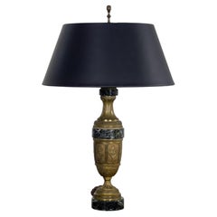 Neoclassical Table Lamp Brass and Marble Urn Shaped Base Black Tapered Shade