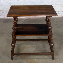 Wilhelminian or Jacobean Revival Oak Side or Lamp Table with 2 Tier Design