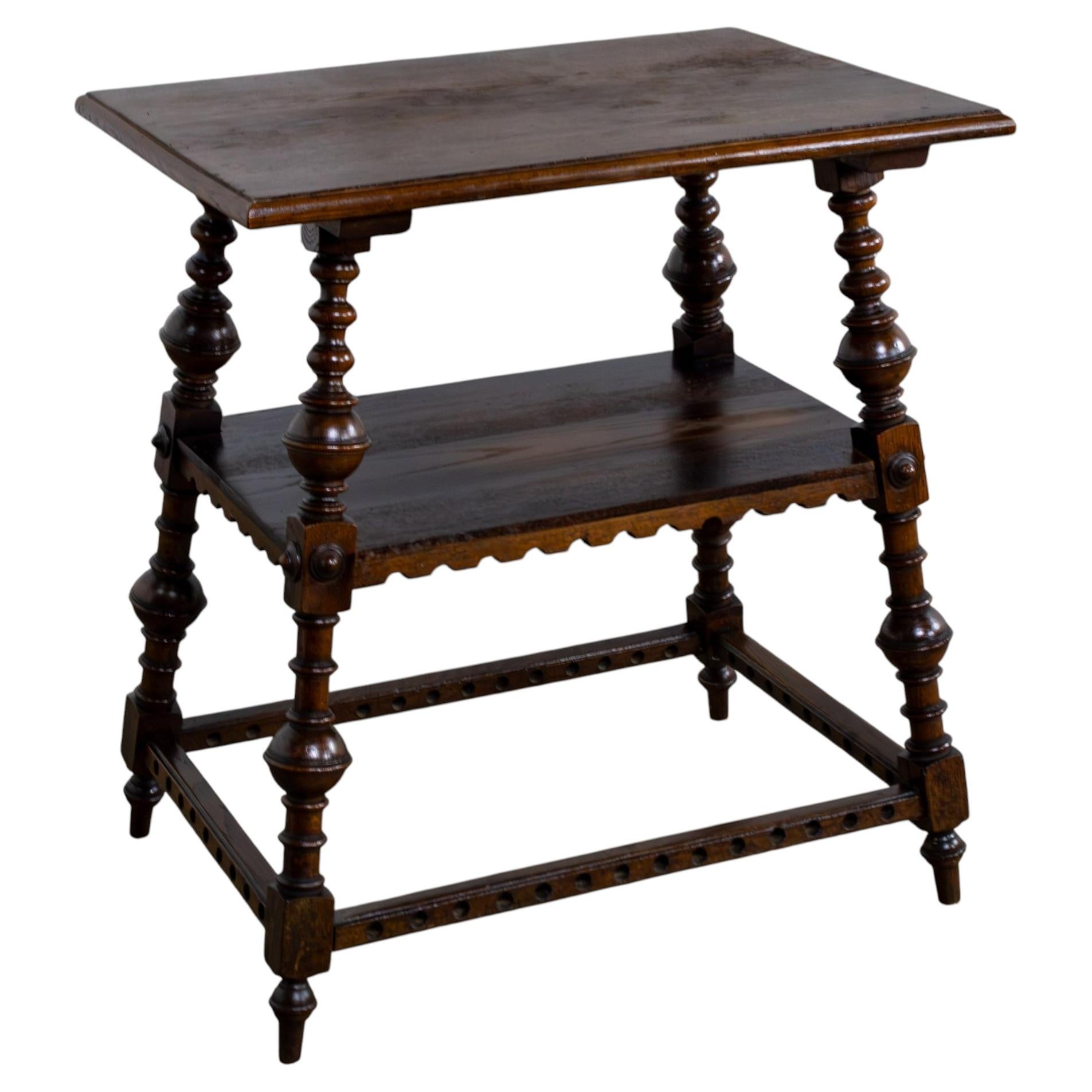 Wilhelminian or Jacobean Revival Oak Side or Lamp Table with 2 Tier Design For Sale