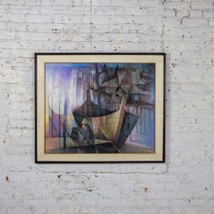 Vintage Abstract Large Oil Painting or Wall Art Signed by S. Khan Boon