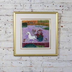 Vintage Abstract Modern Asian Watercolor Painting Gold Frame Signed John H Chen