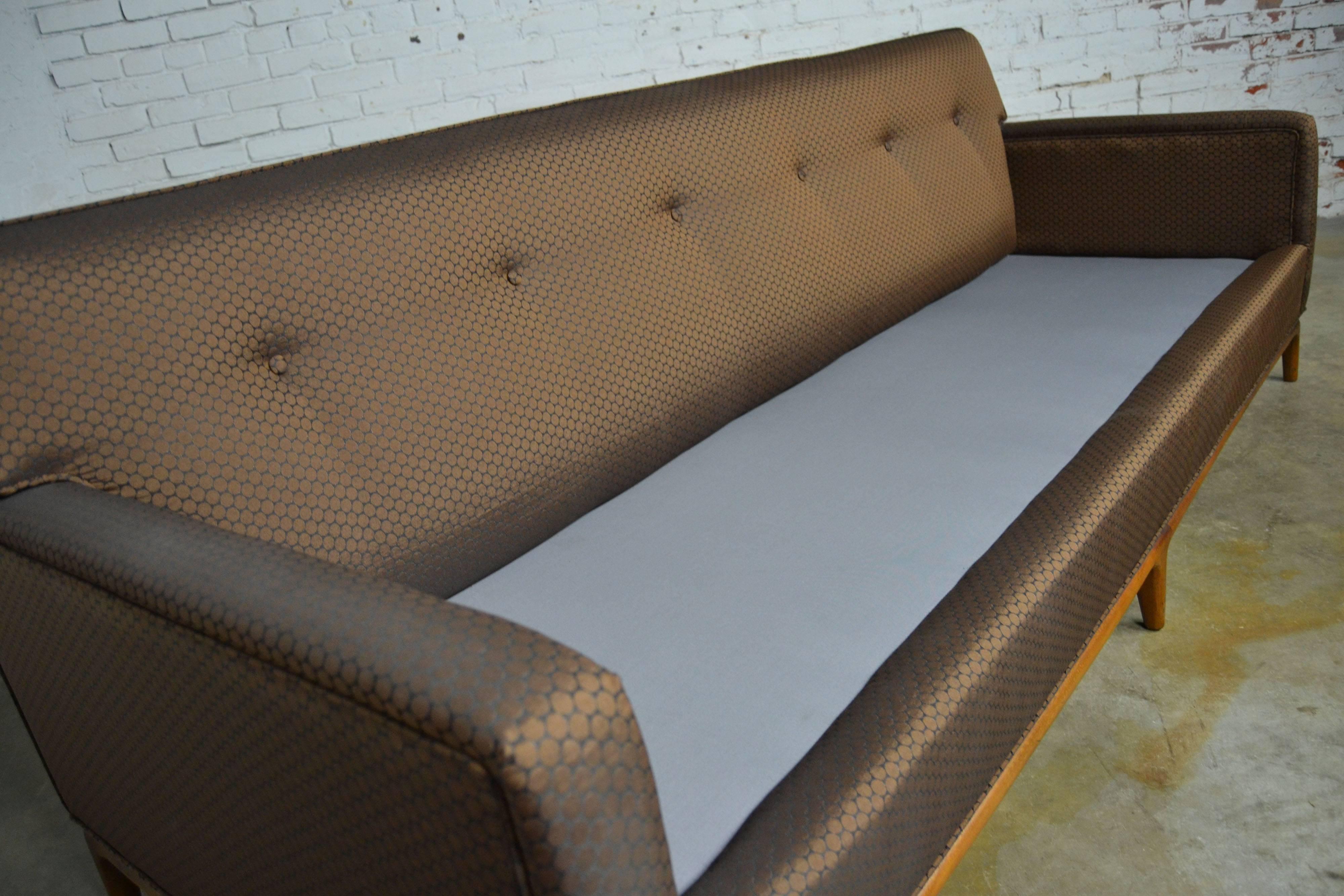 Fabric Vintage Mid Century Modern Tufted Tight Back Lawson Style Sofa on Walnut Base