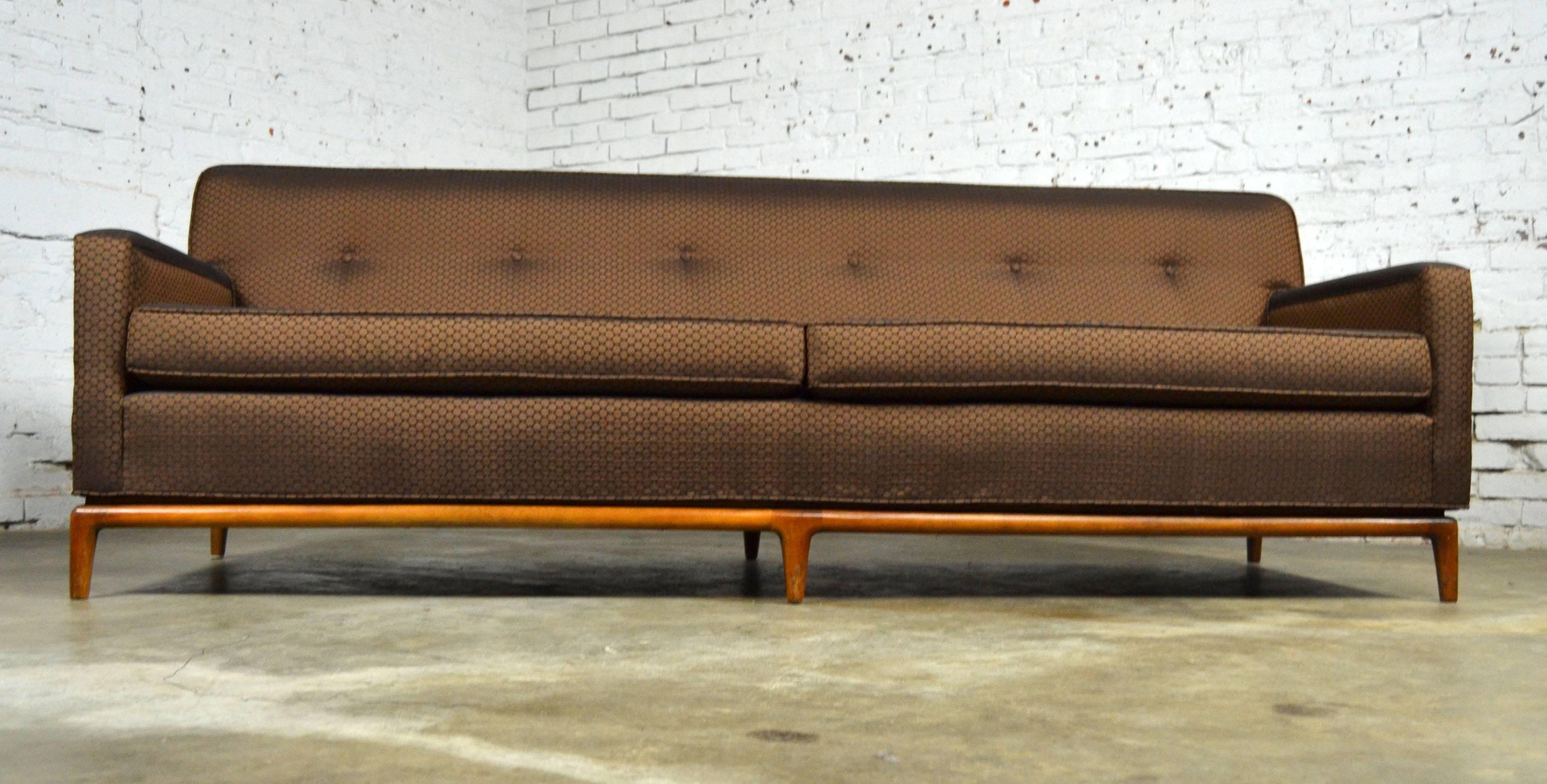 Vintage Mid Century Modern Tufted Tight Back Lawson Style Sofa on Walnut Base 1