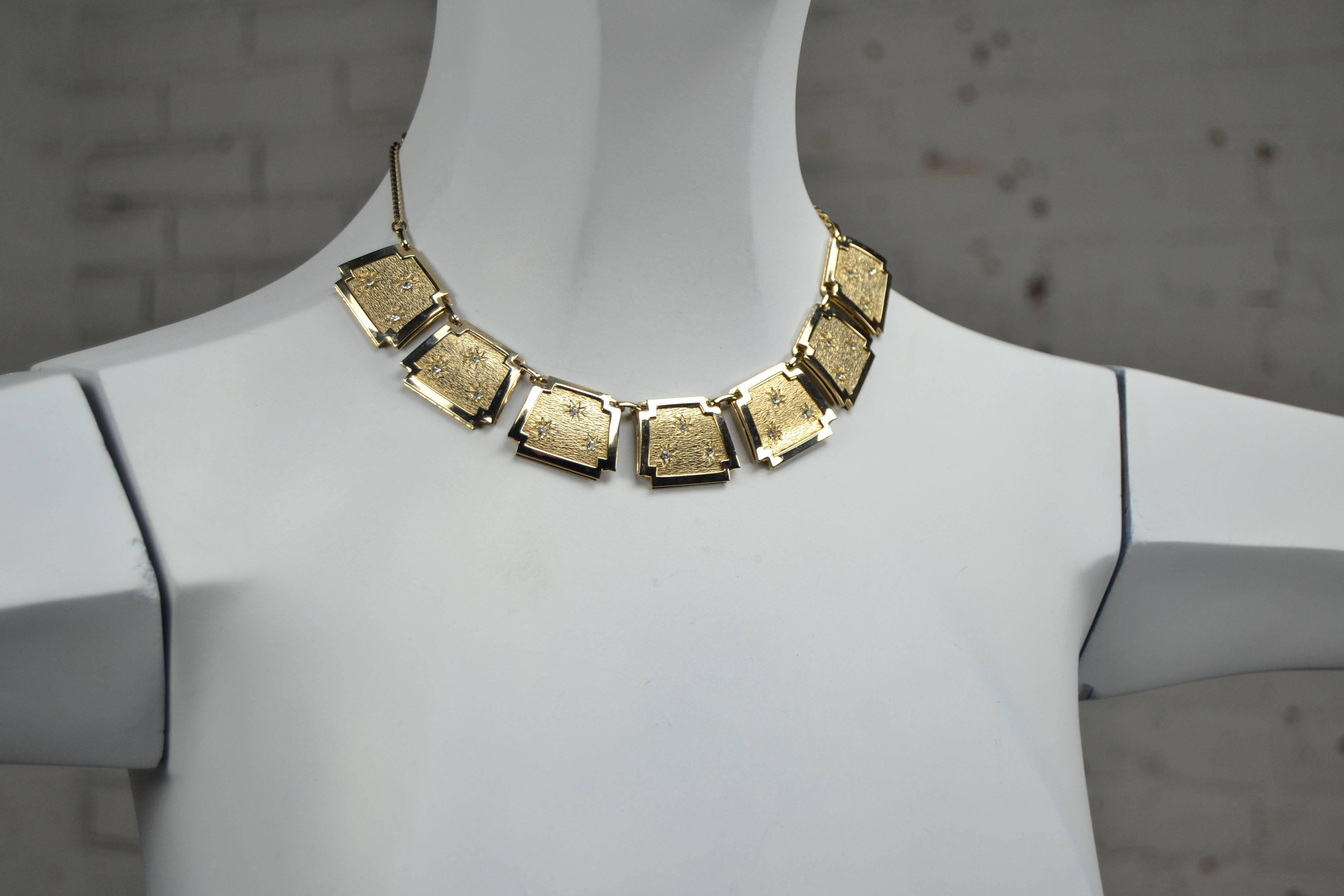 Leru Vintage Goldtone, Rhinestone Necklace Bracelet and Earrings Parure Set For Sale 2