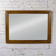 1974 Modern Wall Mirror by Thomasville Rectangular Oak Frame Brass Plated Detail