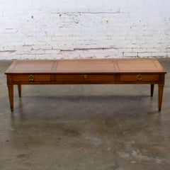 Vintage Neoclassic Coffee Table Long Carved Frame 2 Drawers and Brass Details