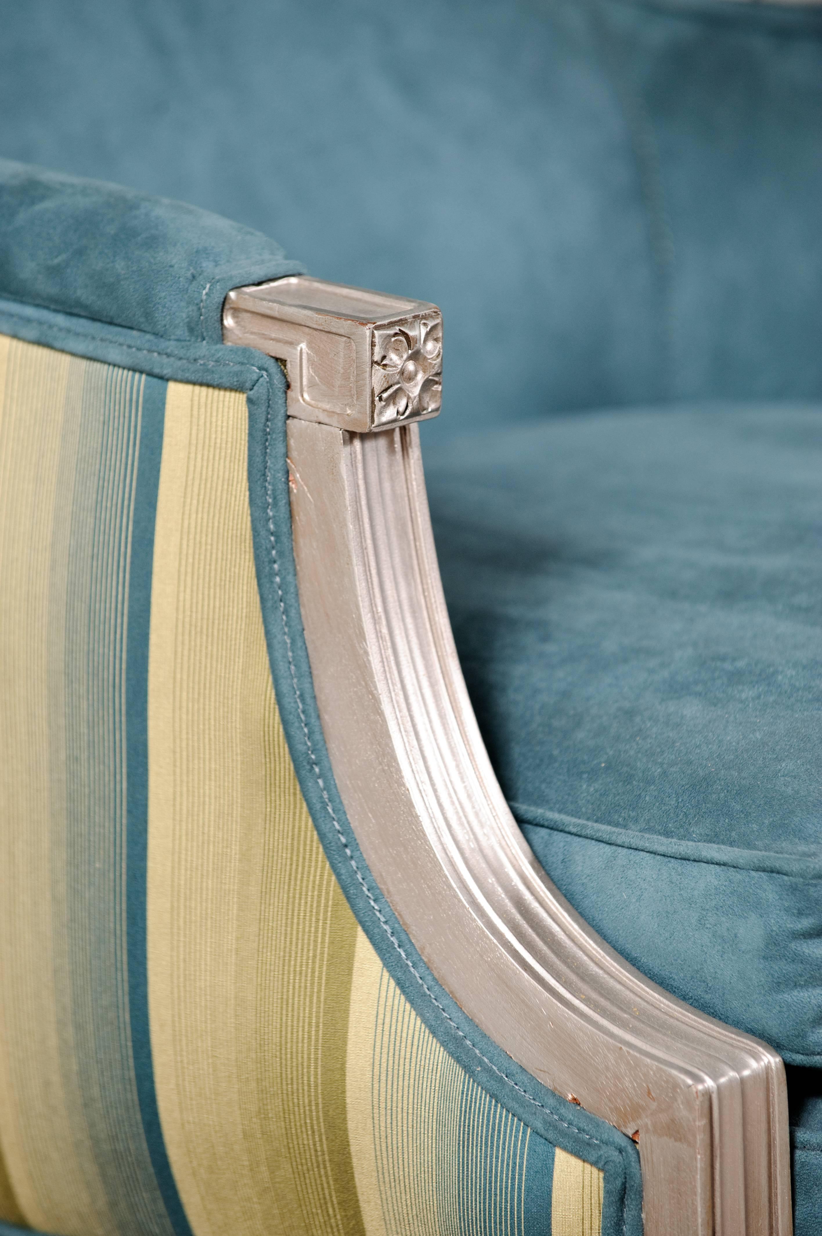Hollywood Regency Vintage Neoclassic Chairs in Aqua and Faux Silverleaf