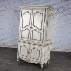 Entertainment Armoire Thomasville Antiqued White Finish Painted Floral Details