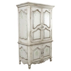 Entertainment Armoire Thomasville Antiqued White Finish Painted Floral Details