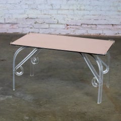 Hollywood Regency to Art Deco Coffee Table Lucite Base with Rose Mirror Top