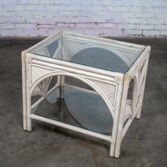 End or Side Table Cerused Reeded Rattan Base Glass Top Manner Gabriella Crespi